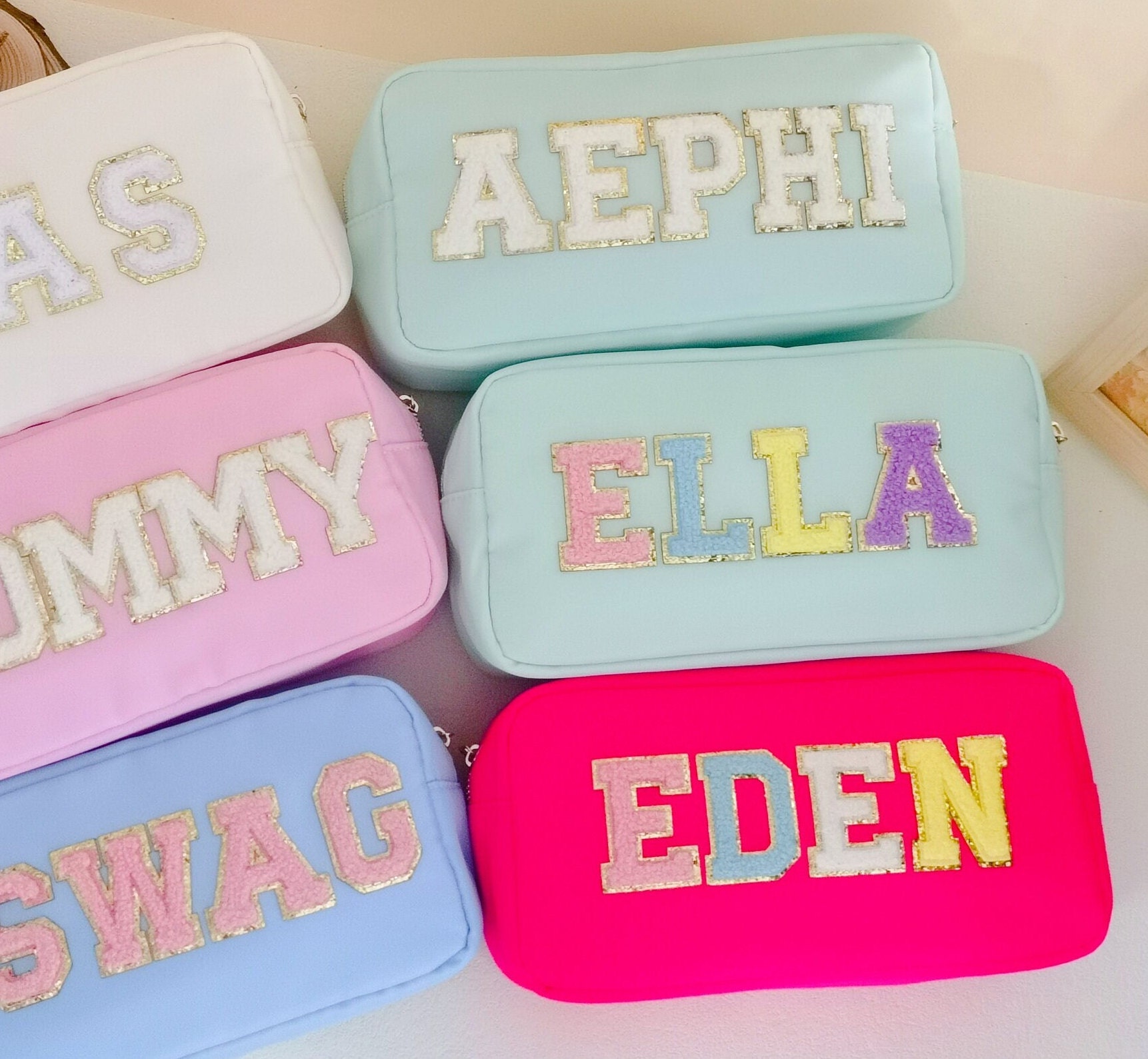 Cosmetic Bag - Makeup bag- Travel Bag- Bag with Patch- Customized Bag- Bridesmaid Gift- graduation gift- college bag- game day