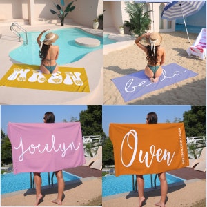 Toalla de playa personalizada Nombre personalizado Toalla de baño Toalla de piscina personalizada Toalla de playa con nombre fuera de cumpleaños Regalo de vacaciones toalla de picnic imagen 3