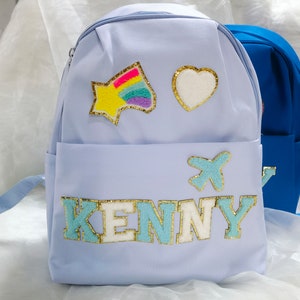 Petit sac à dos rose personnalisé pour fille d'âge préscolaire avec joli patch en chenille en chenille, sac de danse pour maternelle, meilleur cadeau cousu dessus