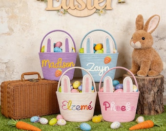 Personalized Basket for Kids, With Baby Name Basket,Rope Cotton Baby Gift Basket,Hunt Basket,Baby Shower Gift,Bunny Basket,Newborn Gift