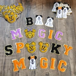 Hierro en hierro de Halloween en parche fantasma de Mickey- Parche fantasma de Minnie Mouse- Parche de calabaza de Mickey- Parche de calabaza de Minnie- Halloween