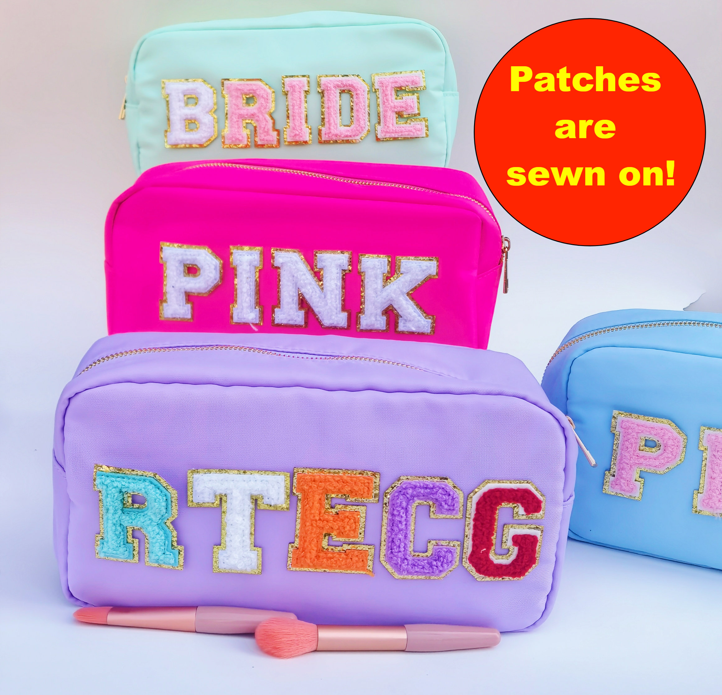 Cosmetic Bag - Makeup bag- Travel Bag- Bag with Patch- Customized Bag- Bridesmaid Gift- graduation gift- college bag- game day