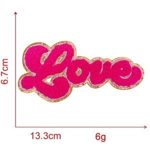 Remendo de glitter de chenille amor do dia dos namorados, remendo de carta, remendo bordado com brilho dourado, remendo de ferro