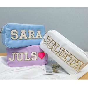Benutzerdefinierte große Nylontasche, personalisierte Chenille Patch-Make-up-Tasche, Reise-Kulturbeutel, Kosmetiktasche, Geschenkbeutel