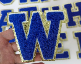 Royal blue Chenille Embroidery Letter Iron On Patches English Letter Patches For DIY Name Clothing Jacket Hat Accessories