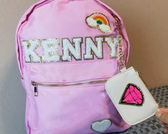 HOT!! Nylon Backpack- Personalized Backpack- Customizable Backpack- Letter Backpack- Chenille Patch Backpack- Kid Backpack- Back to school