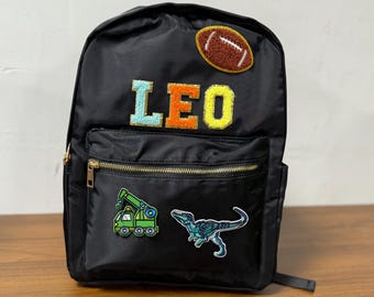 Aangepaste rugzak met patches, terug naar school cadeau meisjes, naamrugzak, gepersonaliseerde tas meisjes, nylon achterkant met chenille-patches