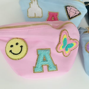 Nylon Fanny Pack with chenille patches custom patch customizable fanny pack Varsity Letters patches custom patch waist bag travel bag