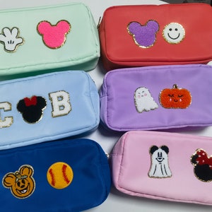 Bolsa de maquiagem personalizada com patch de chenille Bolsa de maquiagem personalizada | Bolsa de nylon, Mickey, abóbora, fantasma, presente de Natal, presente de Halloween -L