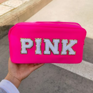 Personalized Nylon LARGE Cosmetic Bag Chenille Letter Patch Makeup Bag Customized Travel Bag Bridesmaids Gifts Patch Tote image 7