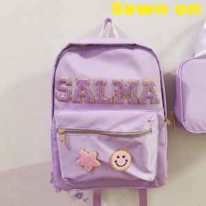 Mochila de nailon: perfecta para personalizar letras por uno mismo. Bolso de mano de nailon personalizable con parches universitarios con purpurina. Bolso de viaje, para Pascua, cosido.