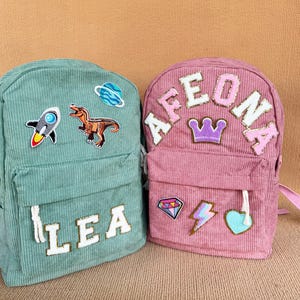 Sac à dos personnalisé en velours côtelé, sac d'école personnalisé avec écusson en chenille, cadeau d'anniversaire pour enfants et tout-petits