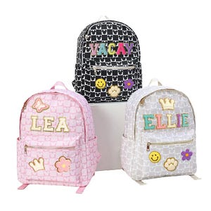 Sac à dos personnalisé Mickey à carreaux avec écussons, cadeau de rentrée des filles, sac à dos prénom, sac personnalisé, dos en nylon avec écussons en chenille