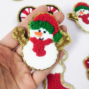 Gingerbread Man Christmas Chenille Patches, Chenille Santa Patch, Holiday Iron On Patches
