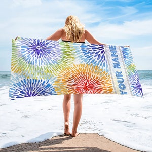 Personalisiertes Strandtuch, Poolhandtücher mit individuellem Namen für Kinder, Brautjungfernhandtuch, Geburtstagsgeschenk, Badetuch mit Vintage-Print