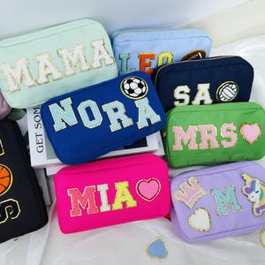Nylon Beutel, personalisierte Chenille Patch Make-up-Tasche, Kulturbeutel, Kosmetiktasche, Geschenkbeutel, Brautjungfer Geschenk-M Größe M