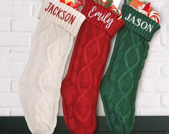 Personalized Christmas Stockings, Embroidered Christmas Stocking,Christmas Gift, Knitted Christmas Stockings, Monogram Family Stockings