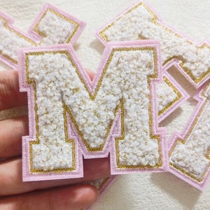 2.17 polegadas-remendo de carta-ferro em-alfabeto de chenille diy ouro glitter carta do time do colégio-bolsa de náilon cosméticos diy bordado