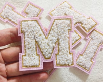 2.17inch - Letter Patch - Iron on - Chenille Alphabet Diy Gold Glitter Varsity Letter - Nylon Pouch cosmetic DIY embroidery