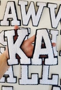 4.72'' Large White Letters Chenille Embroidered Iron On Patch Applique Diy Name Badge Alphabet Patches For Kid Clothing Bag Accessories product logo