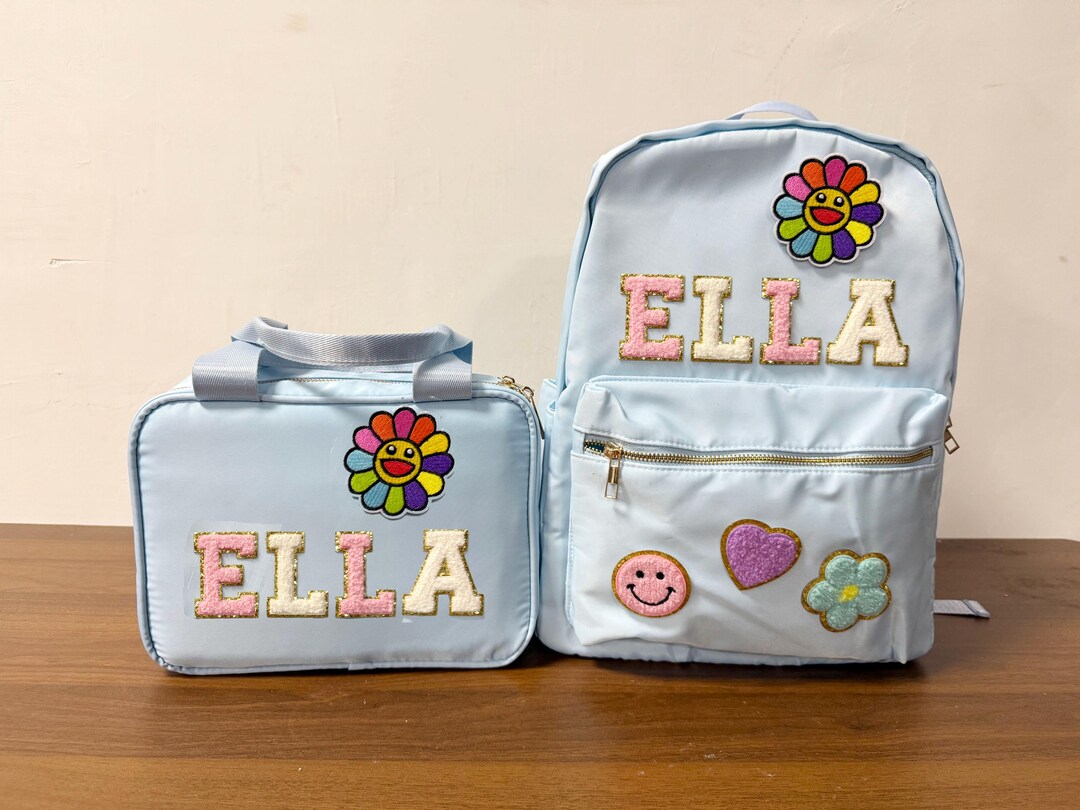 Custom Name Nylon Backpack Set, Personalized Chenille Letter Name Patch ...