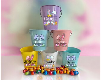 Personalised Easter Bucket / Bunny Ears Basket / Happy Easter / Easter Tin / Egg Hunt / Easter Bucket /Easter Hunt/Easter Gift/ Peter Rabbit