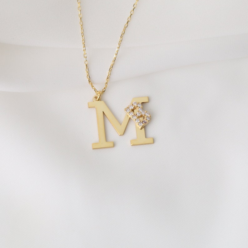 Personalized Initial With Mini Initial Gold Necklace, Custom 2 Initial ...