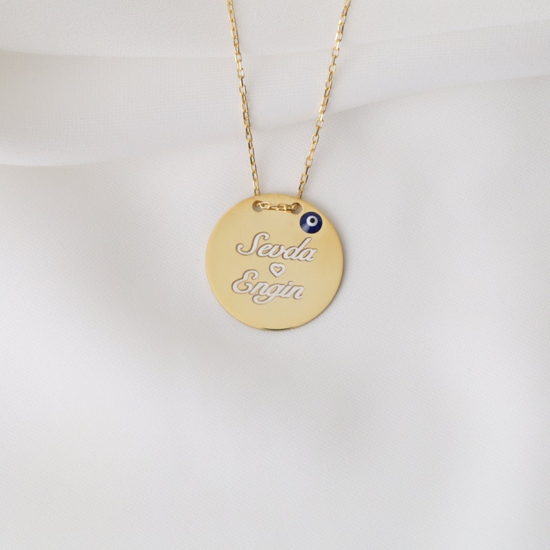 14K Gold Circle Names Necklace, Personalized Heart Name Necklace ...