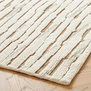 Hand Knotted New Zealand Wool Rug: Neutral Thick Pile Area Rug