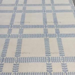 Alfombra de lana hecha a mano de 23 x 30 cm: Alfombra oriental geométrica en marfil y azul