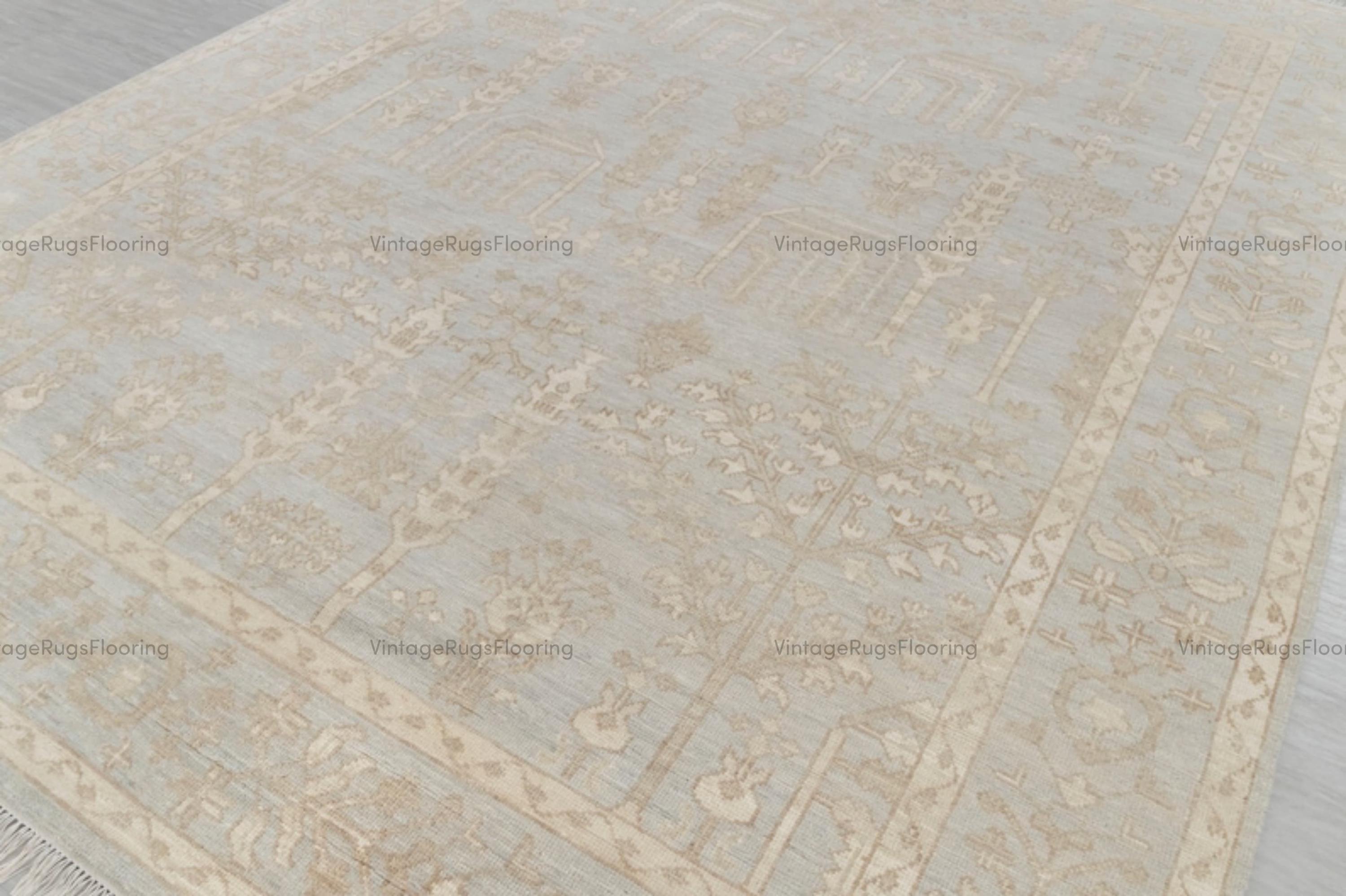 Grey Cream Muted Look Garden Pine Tree Of life Rug Modern Oushak Rug Premium Wool Hand Knotted Turkish Inspired,CUSTOMIZE In any size 13’x19