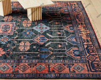 Hand Knotted EROS Red/Blue Area Rug Oushak Rug Turkish Woolen Rug Thick Pile Soft Knotted Rug Large Area Rug 6x9 7x10 8x10 9x12 10x14 12x15