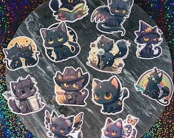 Kawaii Black Cat Stickers: Waterproof Kitten Laptop Decals (12-Piece Set)