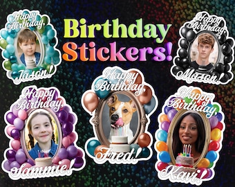 Custom Photo Birthday Stickers: Laminated Party Cup Decor