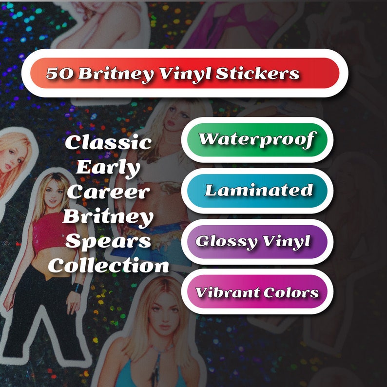 Britney Spears Classic Early Career Vinyl Sticker Pack | 50 Britney Waterproof Stickers