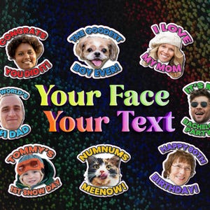 Custom Face Stickers with Your Personalized Text | Laminated Waterproof Vinyl Stickers | Perfect for Party Cups | Photo Face Sticker