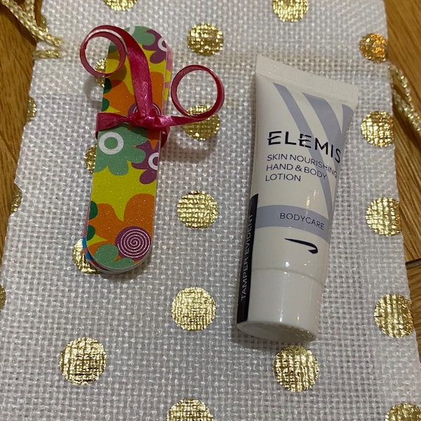 Mini Hand Pamper Kit - Elemis - White with gold polka dot- Perfect Teacher’s gift or Mother’s Day!