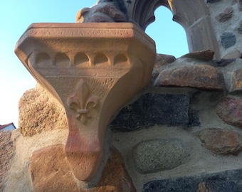 Gothic, stone, base, pedestal, console, corbel, wall, relief, ornament, Middle Ages, lily, art sandstone, stone casting, garden ruin, facade