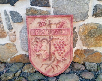 relief, sculpture, coat of arms, ornament, stone, wine, vine, grape, winemaker, Middle Ages, art sandstone, wall, garden, wall decoration, facade