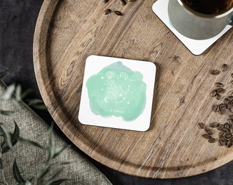 Green Star Sign Coaster Square Drink Coaster Zodiac Gifts Astrology Horoscope Starsign Gift Birthday Gift Idea Starsign Home Decor