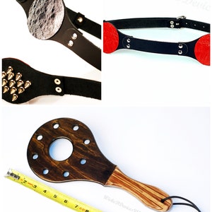 Combo Set Sensational Play Impact Play, Round Paddle with Holes and Spiked Bondage Bra