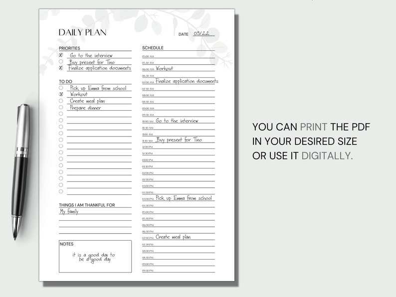 Fillable daily planner printable daily to do list etsy de