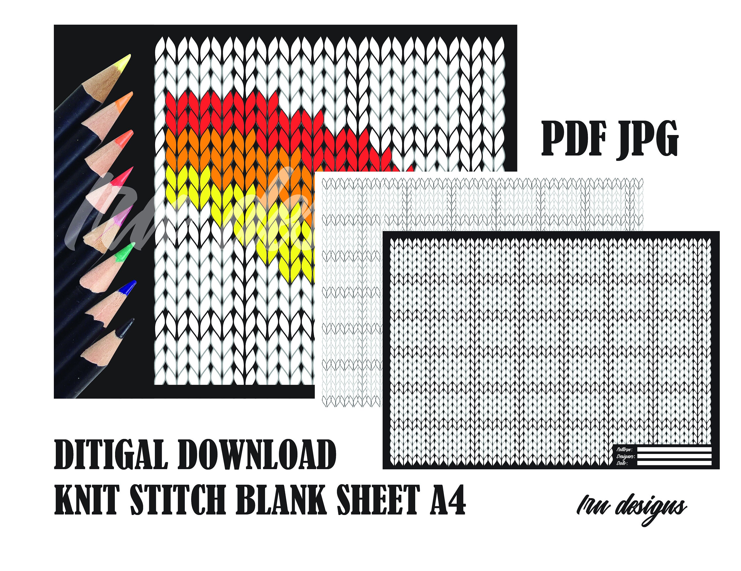 Knit Stitch Blank Chart for Knitting Patterns Pdf Jpg Download Etsy