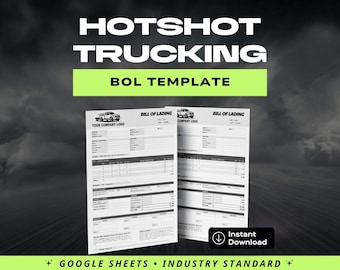 Hotshot Bill of Lading Vorlage | Ausfüllbares PDF für Bootsbesitzer (Operator Trucking) (Digitaler Download)