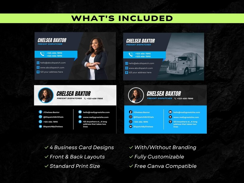 Dispatch Run Card Design Freight Dispatcher Business Card Templates | 4 Canva Designs | Front ...