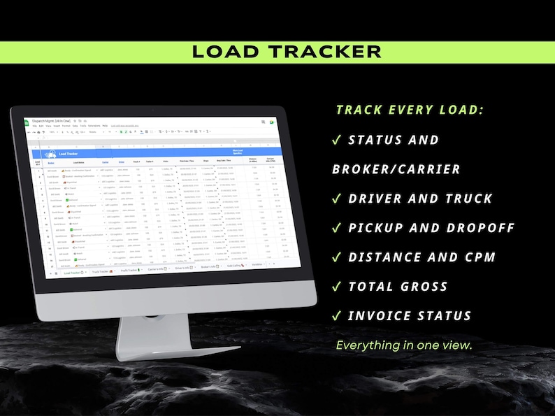 Using Excel For Dispatch Freight Dispatcher All in One Spreadsheet | Load Tracker Profit ...