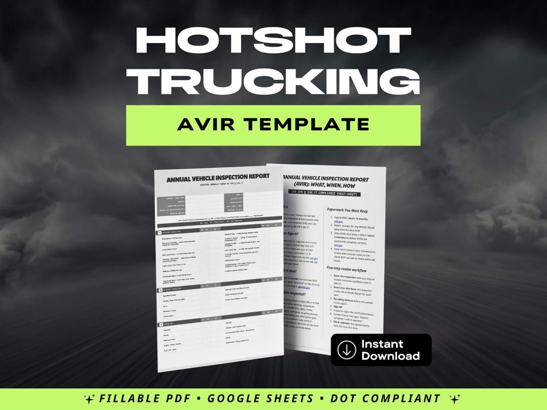 Hotshot AVIR Template | Annual Vehicle Inspection Report | Fillable PDF ...