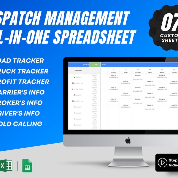 Freight Dispatch Management Spreadsheet - Load Tracker, Truck & Finance Trackers, Bonus Cold Calling Sheet, Perfect for Freight Dispatchers