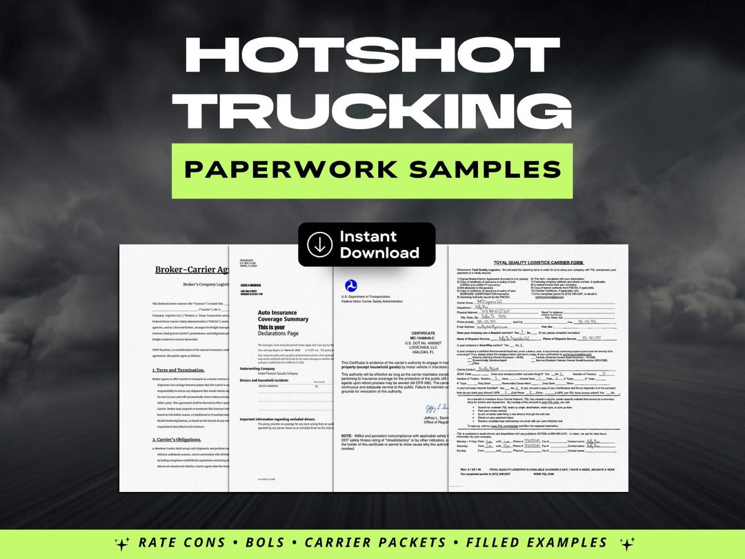 Hotshot Trucking Paperwork Samples | Rate Con, BOL, Carrier Packet ...