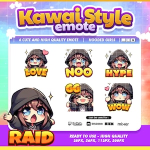 Twitch Emote Kawaii Chibi Hooded Girl Pack for Adorable and Cozy Character Streamers